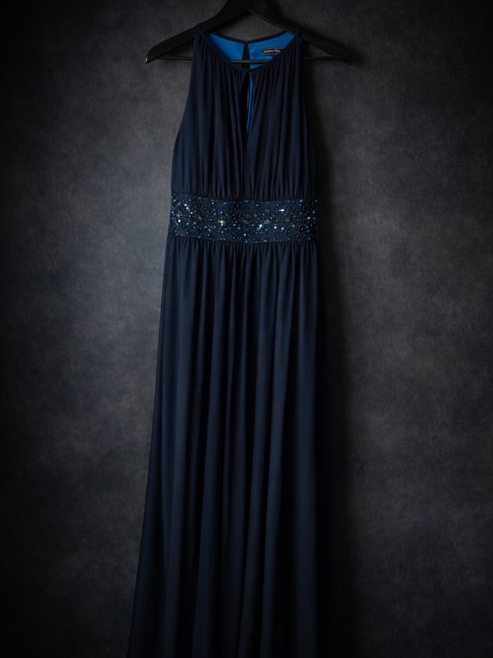 Jessica Howard Navy Beaded Waist Maxi Dress Size 6 Formal